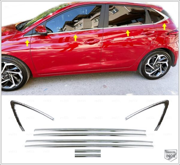 Hyundai i20 MK3 Cam Çıtası 8 Pcs. P.Çelik, i20 MK3 Windows Frame Trim 8 pcs. S.Steel,1424500207 Cam Çıtası 8 Pcs. P.Çelik - 1424 500207