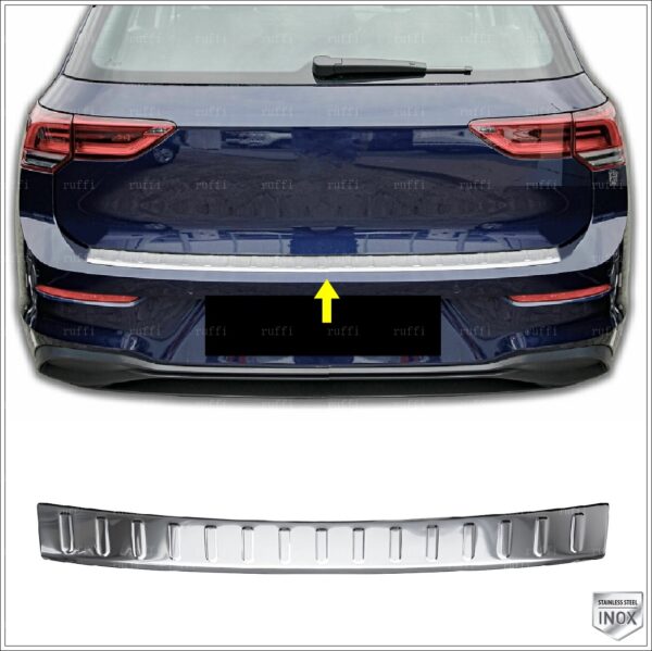 Volkswagen GOLF 8 Arka Tampon Üstü Koruma P.Çelik  HB - PARLAK , GOLF 8 Rear Bumper Sill Protector S.Steel - HB - GLOSSY,3553120191 Arka Tampon Üstü Koruma P.Çelik  HB - PARLAK - 3553 120191