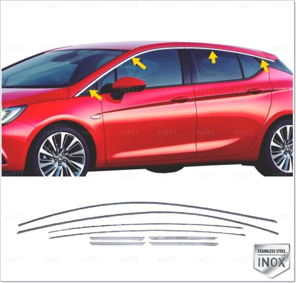 Opel ASTRA K Cam Çıtası ÜST 8 Pcs. P.Çelik  HB, ASTRA K Windows Upper Frame Trim 8 pcs. S.Steel HB,2529500258 Cam Çıtası ÜST 8 Pcs. P.Çelik  HB - 2529 500258