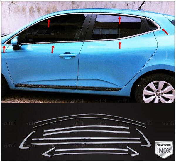 RENAULT CLIO V  HB Cam Çıtası KOMPLE 12 Prç. P.Çelik , CLIO V  HB Window Frame Trim FULL 12 Pcs. S.Steel,2837500261 Cam Çıtası KOMPLE 12 Prç. P.Çelik - 2837 500261