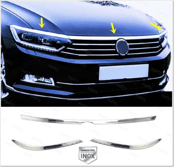 Volkswagen PASSAT  B8 Far Üzeri Çıta+Ön Panjur 3 Prç. P.Çelik - 3545 650046